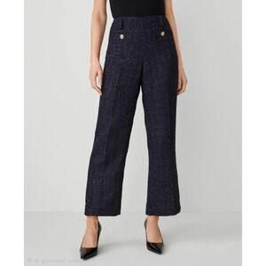 Ann Taylor Metallic Tweed Pocket Straight Ankle Pant Night Sky Size 2